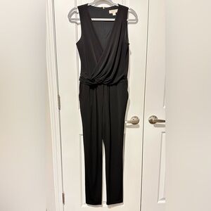 Michael Kors Black Draped V-neck slim Leg Jumpsuit Sleeveless with pocke…